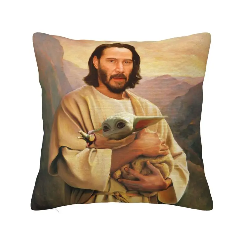 Custom Jesus Saint Keanu Reeves And Baby Cushion Covers Velvet Cute Pillow Case Decoration Salon