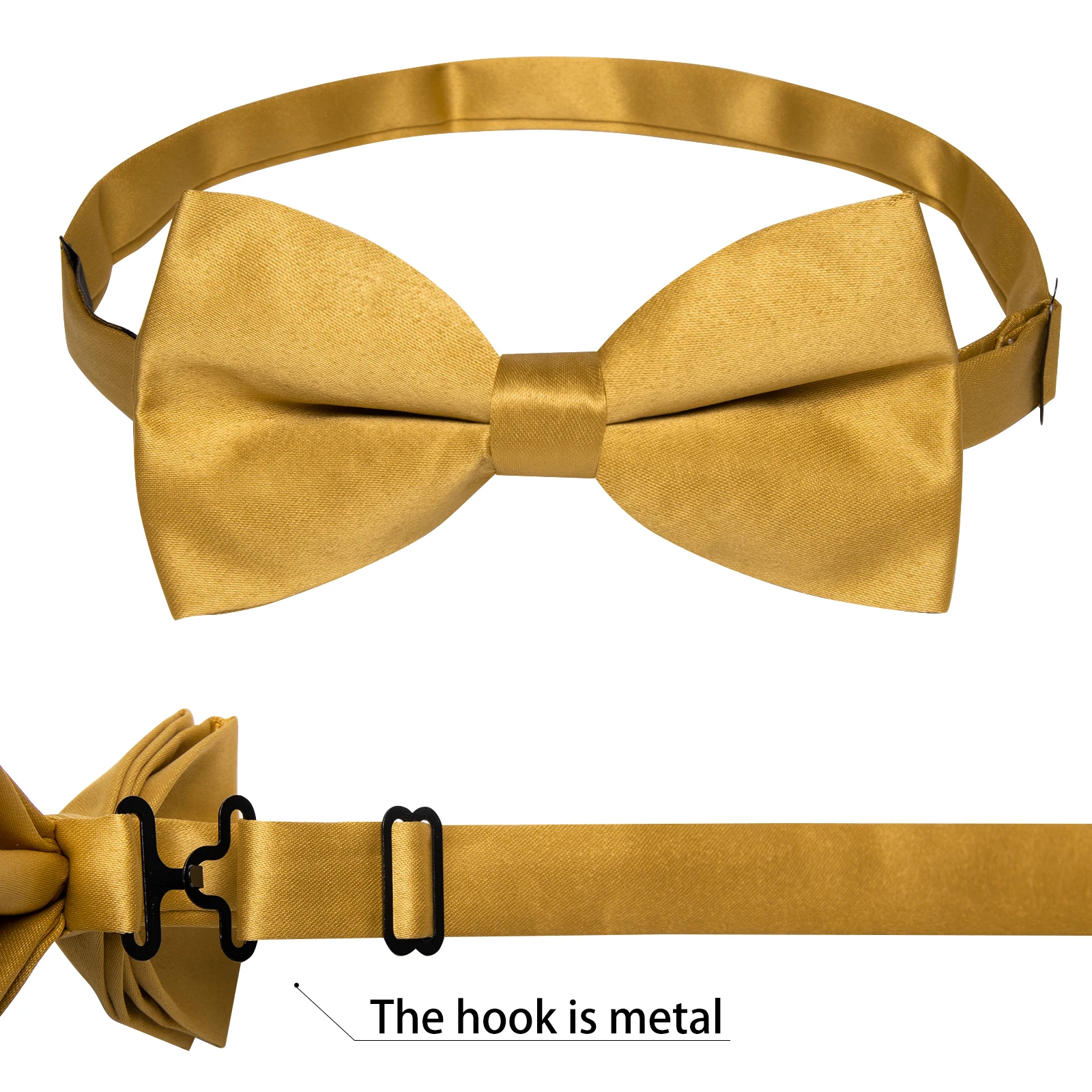 Klassische vorgebundene Fliege für Herren, Accessoire, goldfarbene Herrenfliege, Einstecktuch, Manschettenknöpfe, Set, Hochzeit, Business, Schmetterlingsknoten, Geschenke – Detail 7
