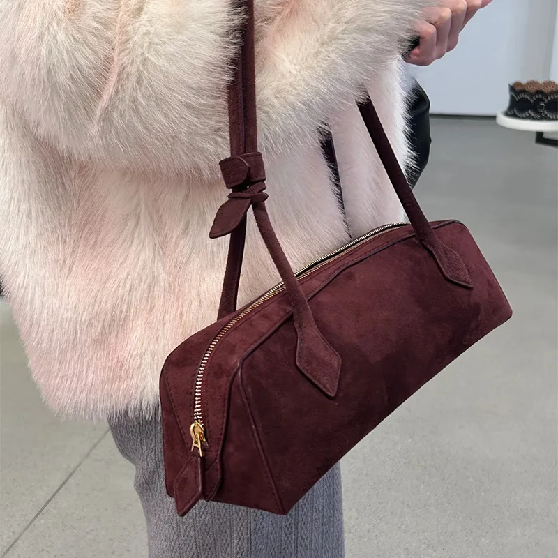 

Замшевая сумка на плечо, женская новинка 2025, осенне-зимняя сумка с французской колбасой, однотонная сумка с длинной ручкой, сумка подмышками