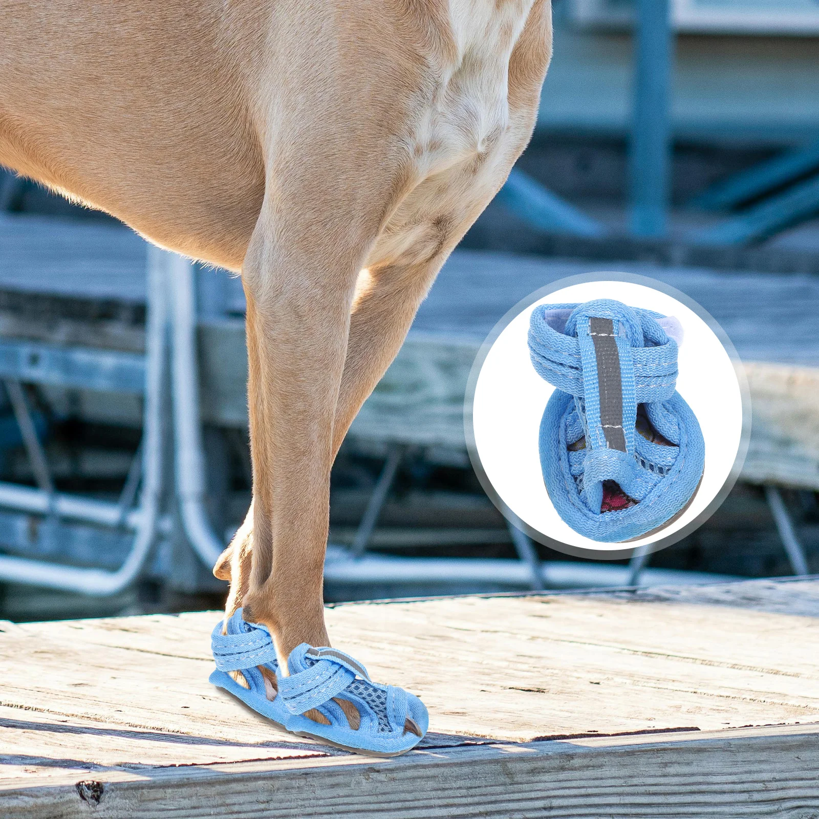 

4pcs Pet Dog Shoes Mesh Breathable Summer Cooling Blue Size 5 Flexible Sole Protect Hot Pavement Deck Beach Sneakers