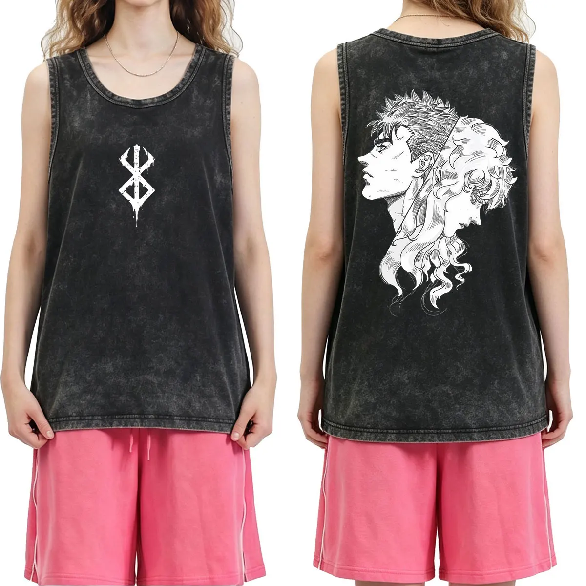 Anime Berserk Guts Griffith Vintage Washed Tank Tops Men Women Clothing 100% Cotton Harajuku Sleeveless Vest T-shirt Streetwear
