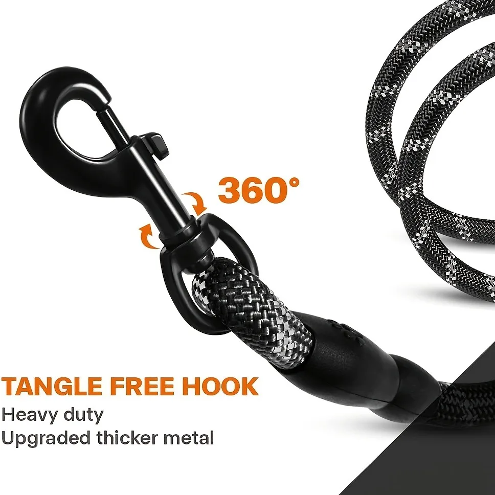 1.5m Dog Leash Reflective Rope for Medium Dogs Thick 1.2cm Durable Lead Soft Grip Handle 360° Swivel Anti Tangle Pet Walking