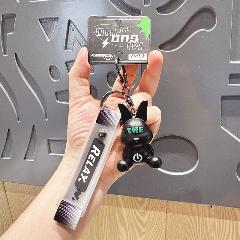Cool Faceless Letters THE Rabbit Doll Trinket Keychain Cute Switch Pattern Belly Button Bunny Animal Relax Lanyard Key Chains