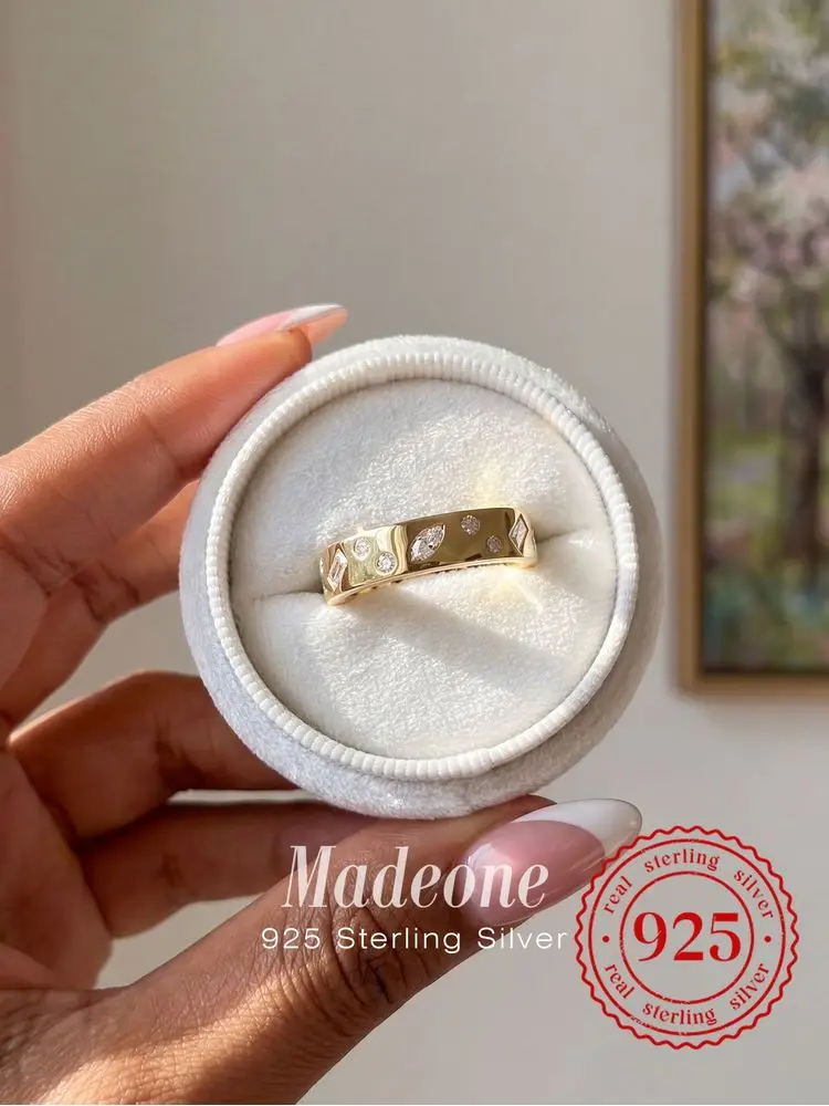 925 Sterling Silber Funkelnder Modischer Geometrischer Zirkon-Ring für Damen Verlobung Hochzeit Luxus Hochwertiger Feinschmuck