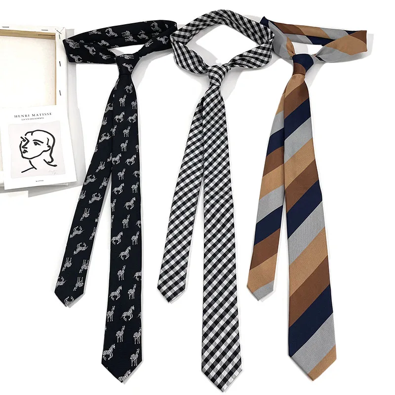 

Мультяшный клетчатый галстук в полоску с зеброй, узкая версия, длинный галстук на шею 5-6 см для мужчин и женщин, повседневные ленивые галстуки