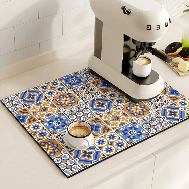 Kaffeemaschine Matte Retro Geschirr Trocknen Matten Für Küche Nicht-slip Ablassen Pad Schnell Trocknend Geschirr Tischset Geschirr Waschbar – Detail 17