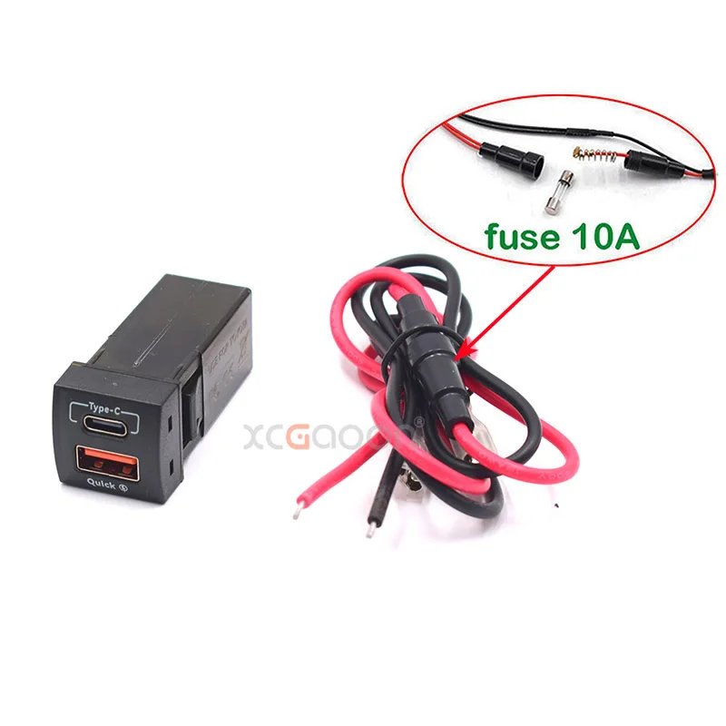 Type-C & USB QC3.0 48W (max) CellPhone Car Quick Charger for Toyota Land Cruiser Prado 150 Series Rav4 Camry Hiace Corolla