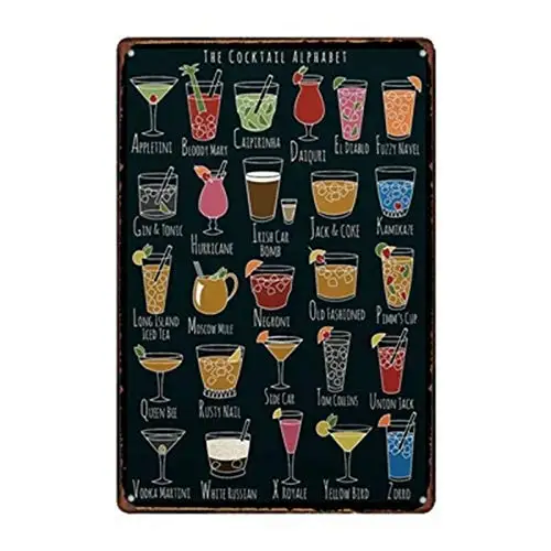 1p,NINGFEI Cocktail Alphabet Sign es Bar Pub Kitchen Vintage Retro Metal Tin Sign