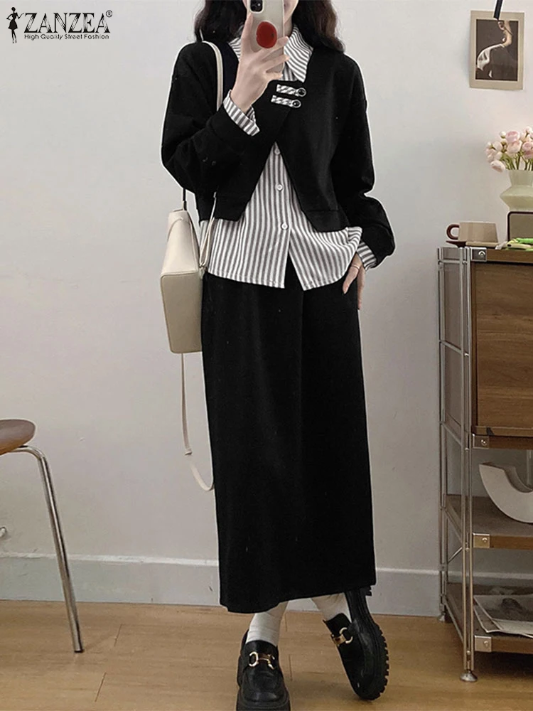 

ZANZEA Casual Spring Long Sleeve Patchwork Tops Skirts Suit 2pcs Outfits Women Dress Sets Autumn Matching Set Elegant Tracksuits