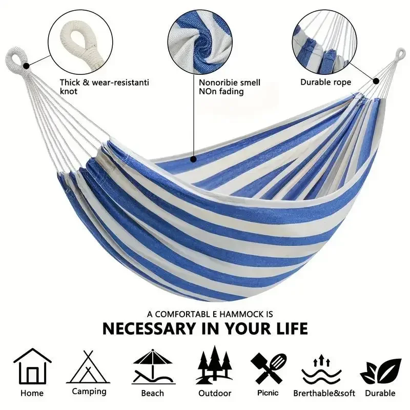 

Outdoor Swing Hammock Double Outdoor Camping Indoor Swing Hammock Thickened Striped Hammock Load Bearing 200kg