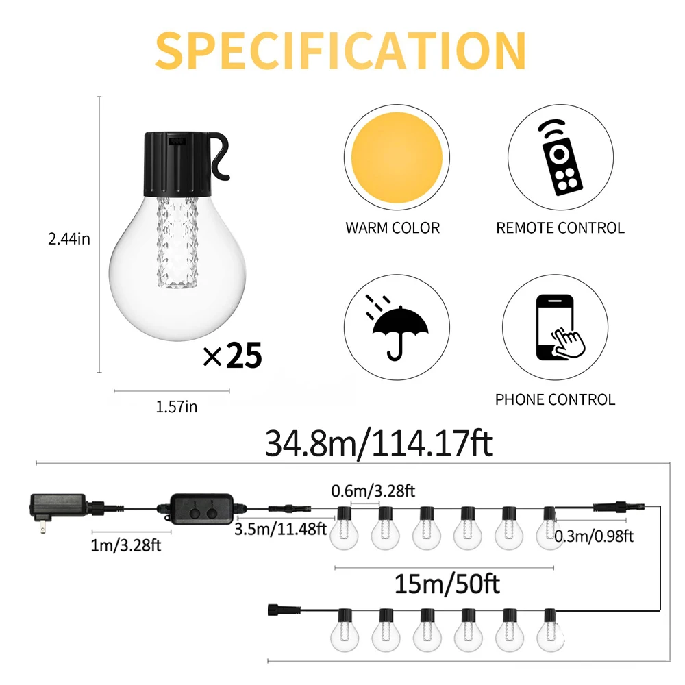 G40 الذكية في الهواء الطلق DIY LED سلسلة أضواء التحكم عن بعد أضواء لمبات لحديقة الفناء خارج الفناء الخلفي زينة عيد الميلاد #5