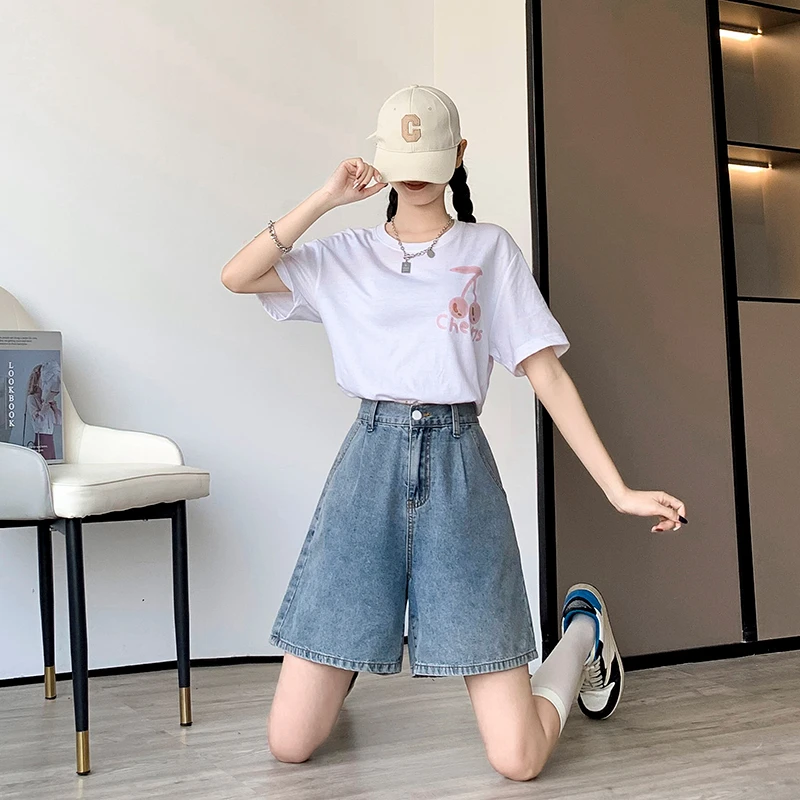 Casual Streetwear Summer Denim Shorts Women Half Length Loose Wide Leg Bermuda Feminina 5XL 6XL Big Size Jeans Short Femme Pants