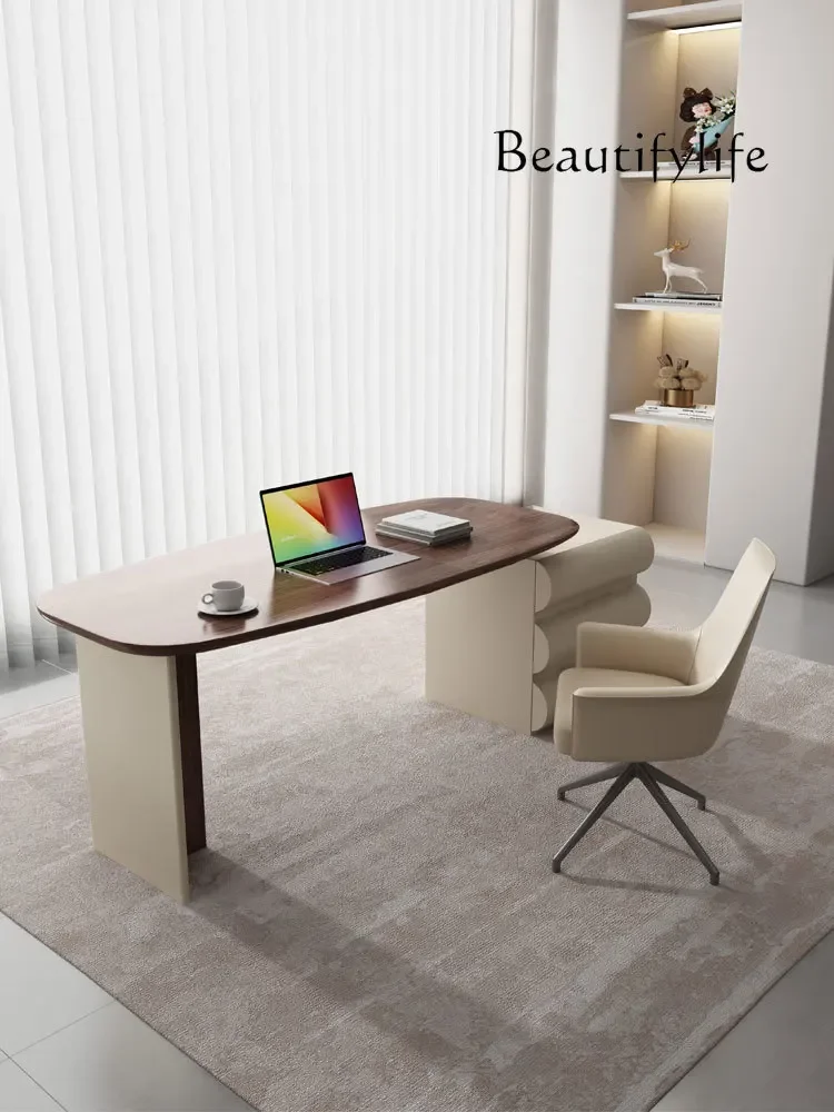 

Light luxury modern walnut desk retro style designer study desk premium writing table