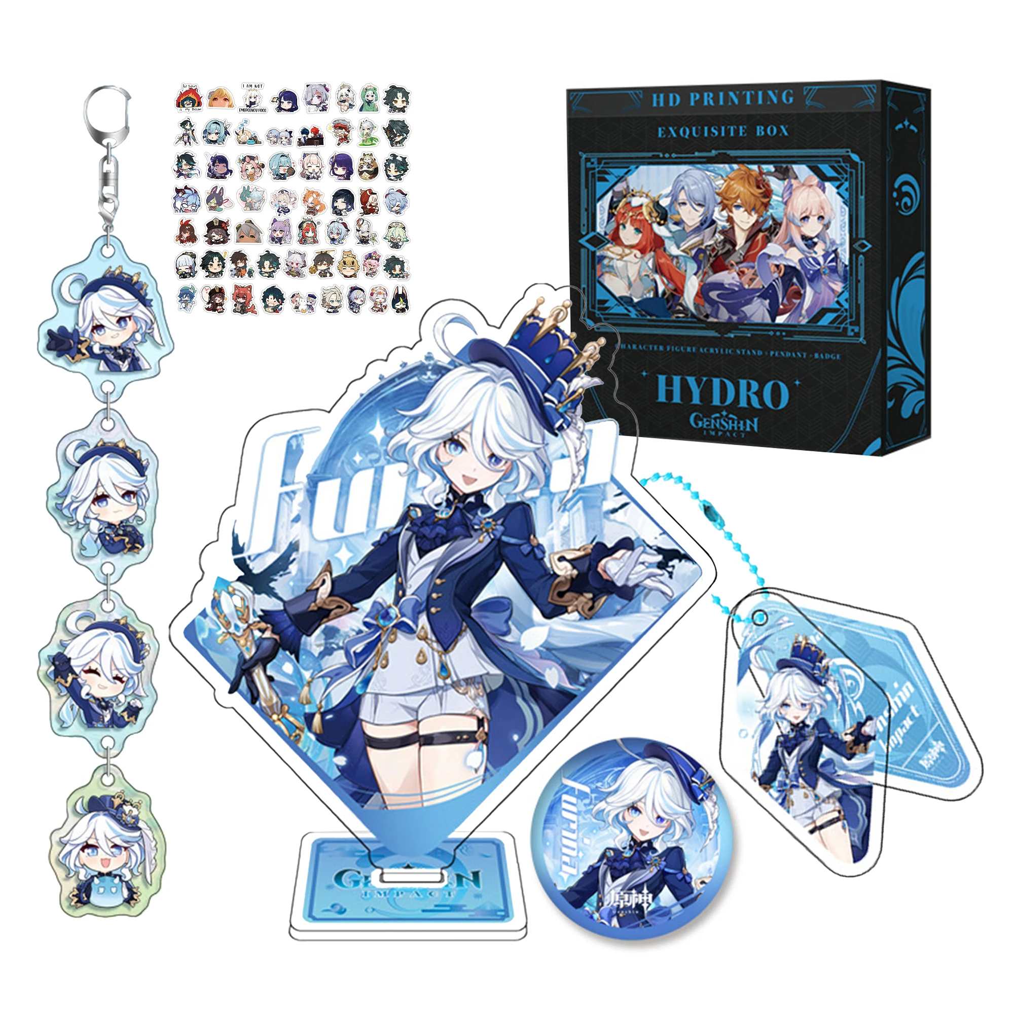 Game Anime Genshin Impact Stickers,Keychain,Pendant,Badge and Acrylic Stand Figure,Kawaii Genshin High Definition Gift Box Set