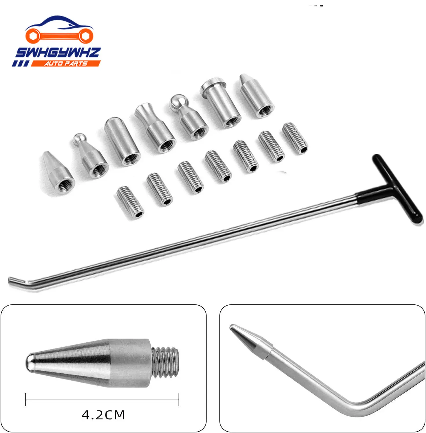 Car Sheet Metal Repair Tool Body Dent Removal Crowbar Kit for Car Body Dents and Hail Damage Remove M8 Stainless Steel Push Rods