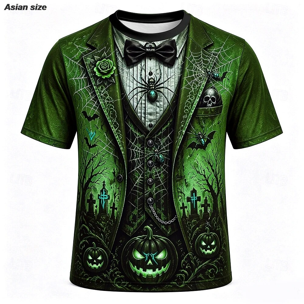 Halloween Men's Skull Pumpkin T Shirt Short Sleeve T shirt 3D Print Crew Neck Shirt Exaggerated Desi