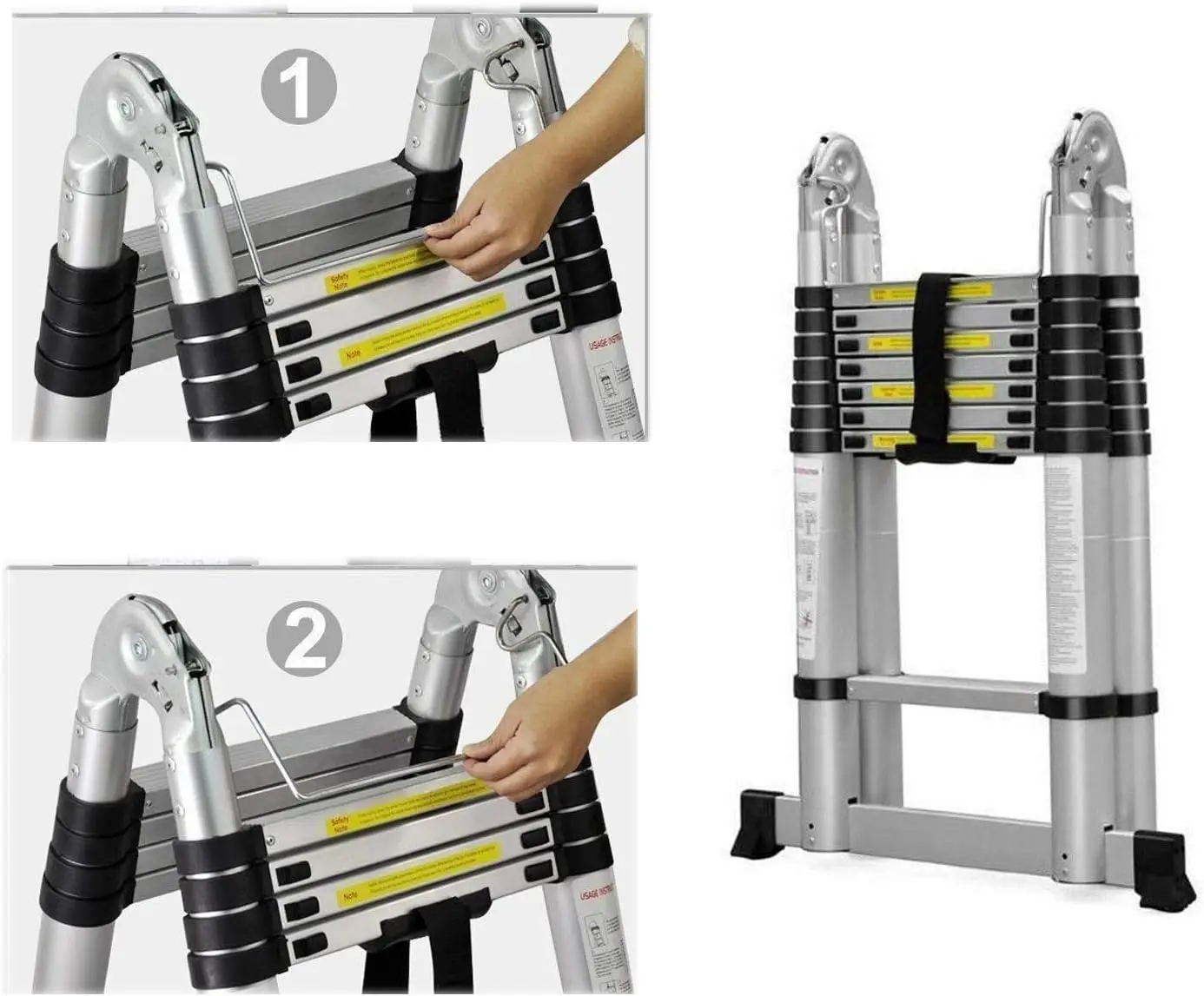 سلم تصغير بإطار 3.8 م/5 م سلم تلسكوبي من الألومنيوم سلم قابل للطي محمول مع شريط تثبيت، أقصى حمولة 330 رطل #6
