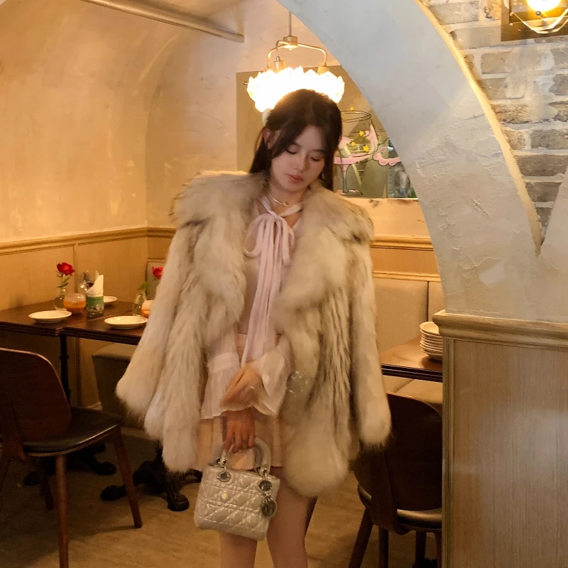 YOLANFAIRY jaket bulu musim gugur dan musim dingin dengan kerah bulu rakun tebal gaya Korea untuk bepergian jaket bulu шуба женская 2025
