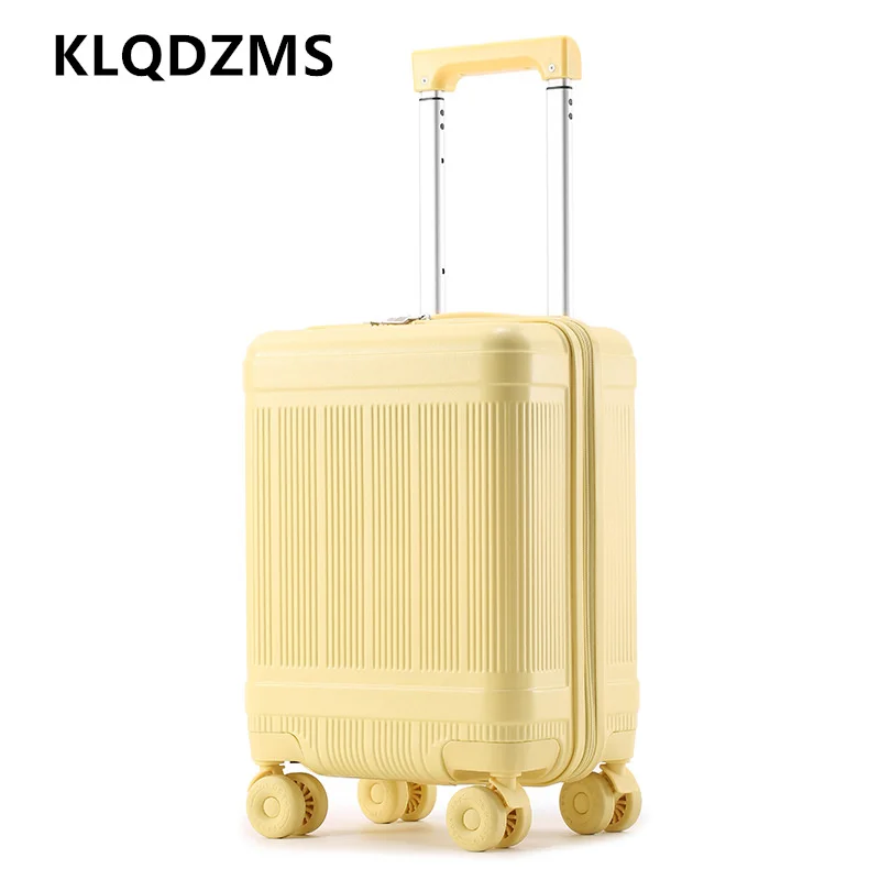 KLQDZMS Cabin Suitcase New ABS+PC Front Opening Boarding Case Laptop Trolley Case 18 Inch Women's Carry-on Travel Luggage