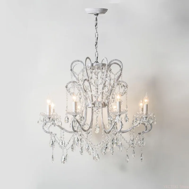 American chandelier living room dining room lamp bedroom lamps Nordic retro princess room French crystal lighting