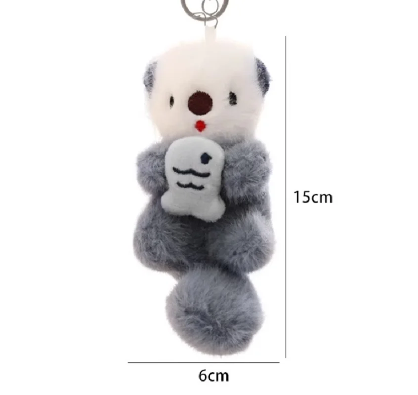 Otte carine che tengono pesci ciondolo in peluche portachiavi zaino portachiavi ciondolo borsa chiave portafoglio ciondolo all'ingrosso