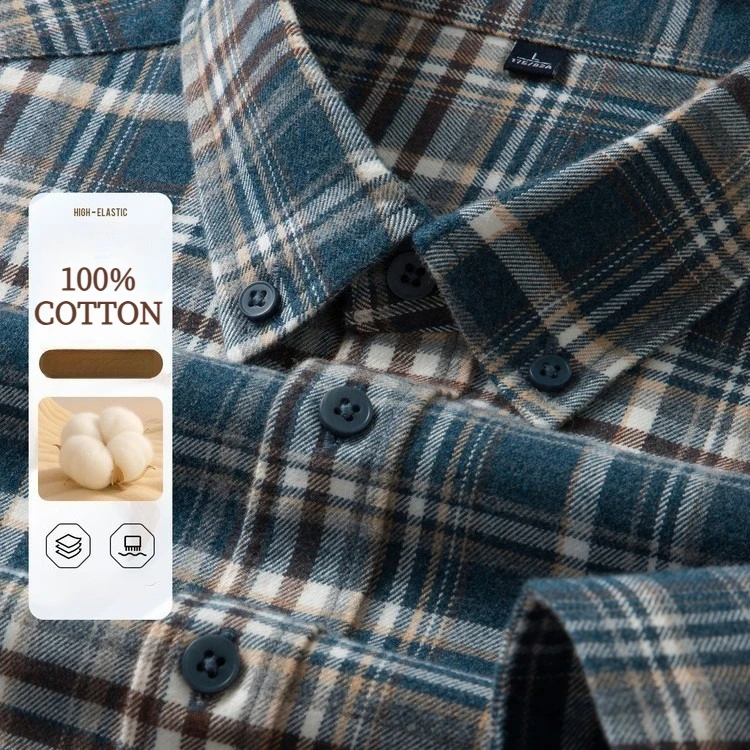 

100% Cotton Flannel Shirt Men's, Plaid Casual Jacket, Anti-Wrinkle, Multi-Color Gold Quality Long-Staple Cotton S-4XL