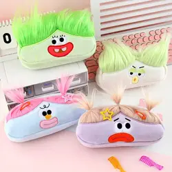 DIY Fluffy Hair Afro-Hair Doll Pen Bag Large Capacity Stationery Storage Pencil Case Holder Kawaii Zipper Soft Plush Pen Bag