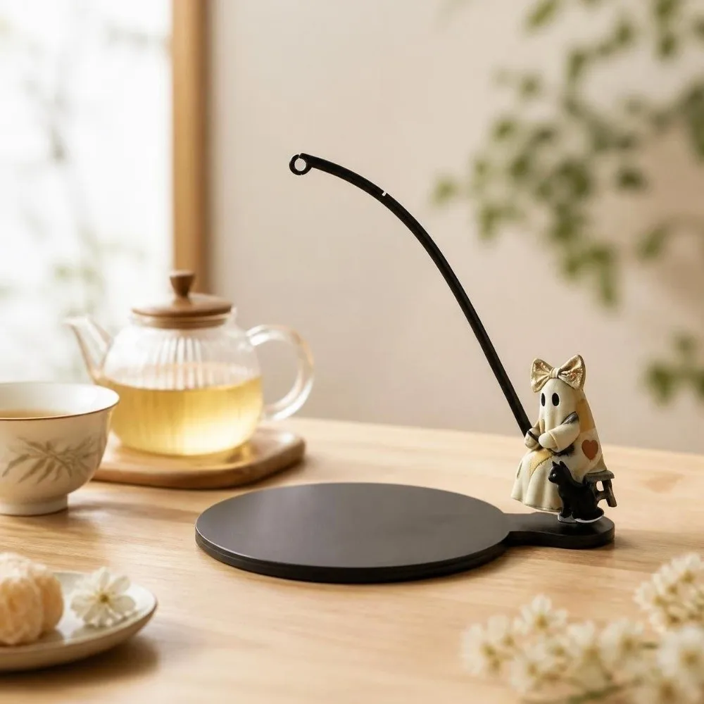 Creative Fishing Ghost Tea Coaster Set Halloween Funny Tea Bag Holder Heat Resistant Wooden Tea Bag Hanger Halloween