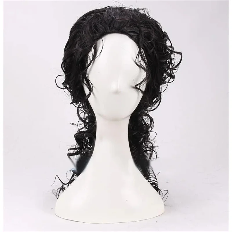 Jackson Cosplay Michael juego de rol pelo negro rizado medio largo coleta Halloween Cos pelucas + gorro de peluca gkl/6