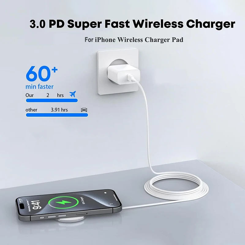 Oryginalna magnetyczna ładowarka bezprzewodowa do Apple Magsafe do iPhone'a 17 16 15 14 13 12 Pro Max Plus Samsung Szybkie ładowanie typu C — zdjęcie produktu 2