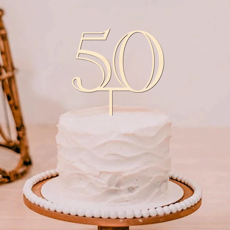 NUBECOM 50er Kuchen-Topper aus Holz, 50. Geburtstag Kuchendekoration, Nummer 50 Kuchenschmuck für Hochzeit, Jubiläum, Party, Kuchenschild – Detail 9