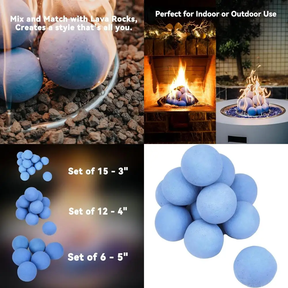 

Набор из 12 синих круглых камней для костровых чаш, 4 дюйма, для внутренних и наружных каминов и очагов