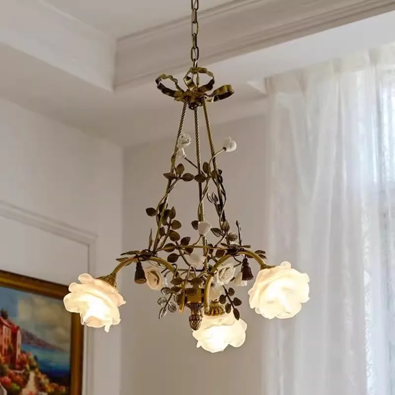 فرع أوروبي شكل النحاس قلادة LED أضواء زهرة الزجاج مصباح معلق غرفة المعيشة مطعم فندق غرفة نوم المطبخ الثريا #5