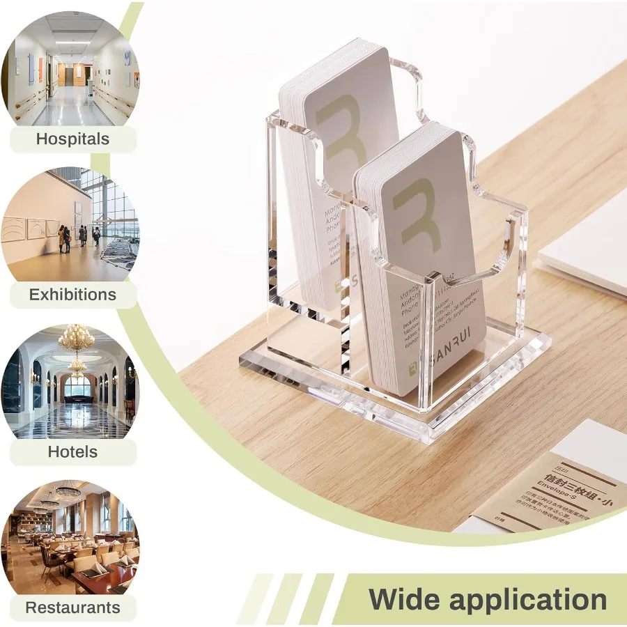 حامل بطاقات عمل عمودي من الأكريليك من SANRUI للمكتب 2 طبقة حامل عرض شفاف مع 2 أوعية تحمل 100 بطاقة حامل بطاقات Clear me #4
