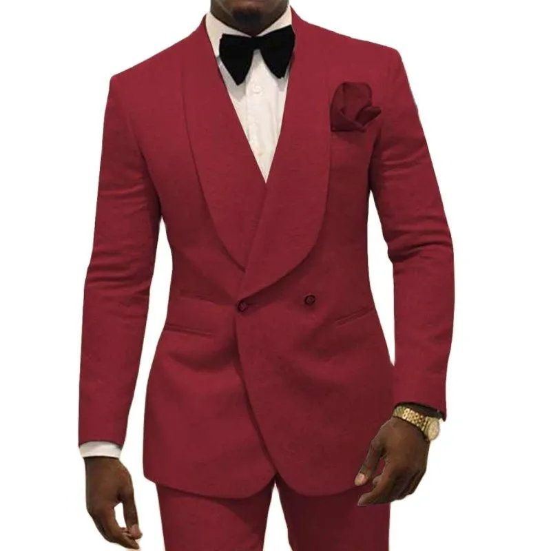 

Men Suit 2 Pieces Shawl Lapel Luxurious Wedding Groom Suits Formal Dinner Party Prom Male Dress Jacket With Pants