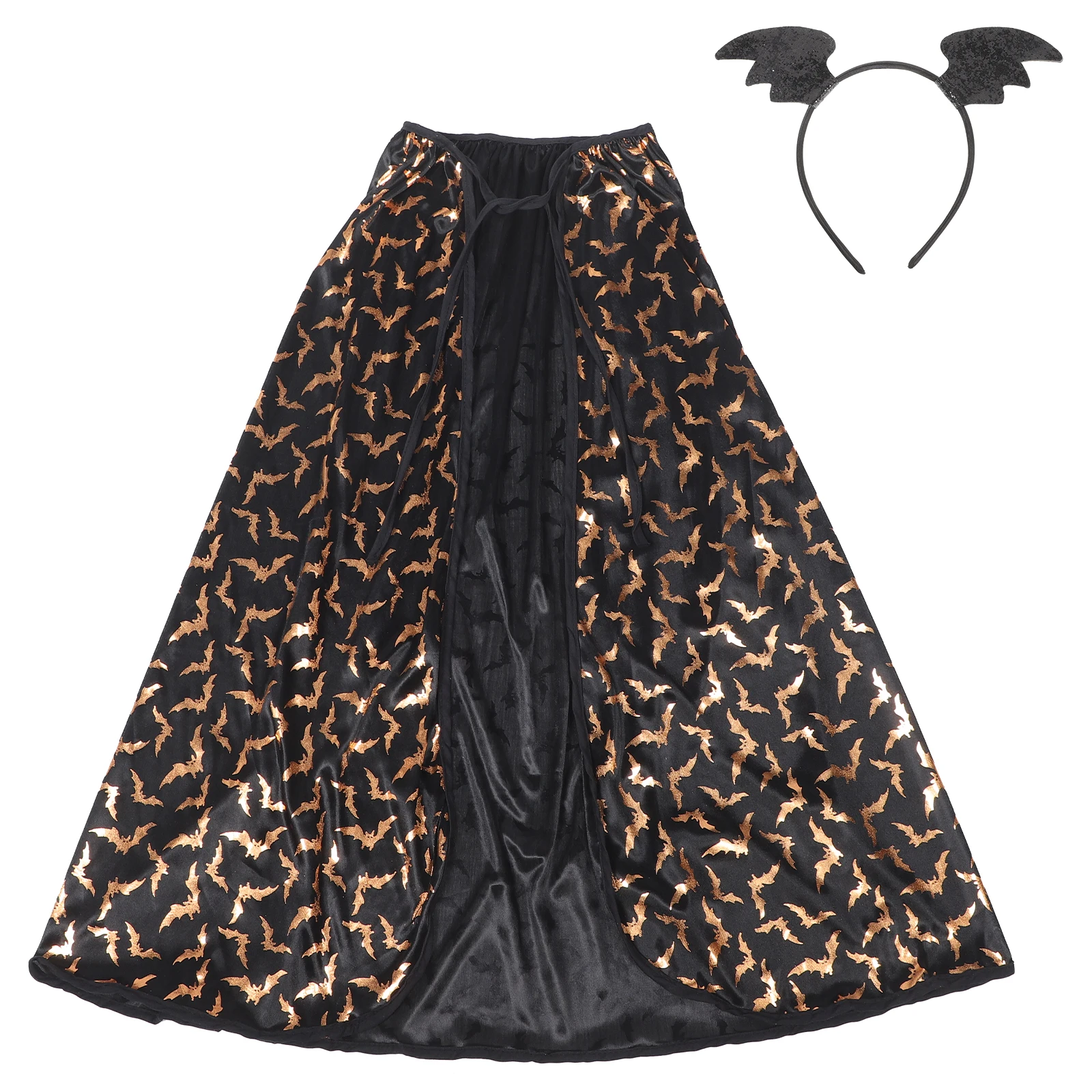 

Halloween Children's Cape Printed Lace up Costume Decorative Hair Accessories Headb Black Gothic Theme Lightweight Kids Clothing