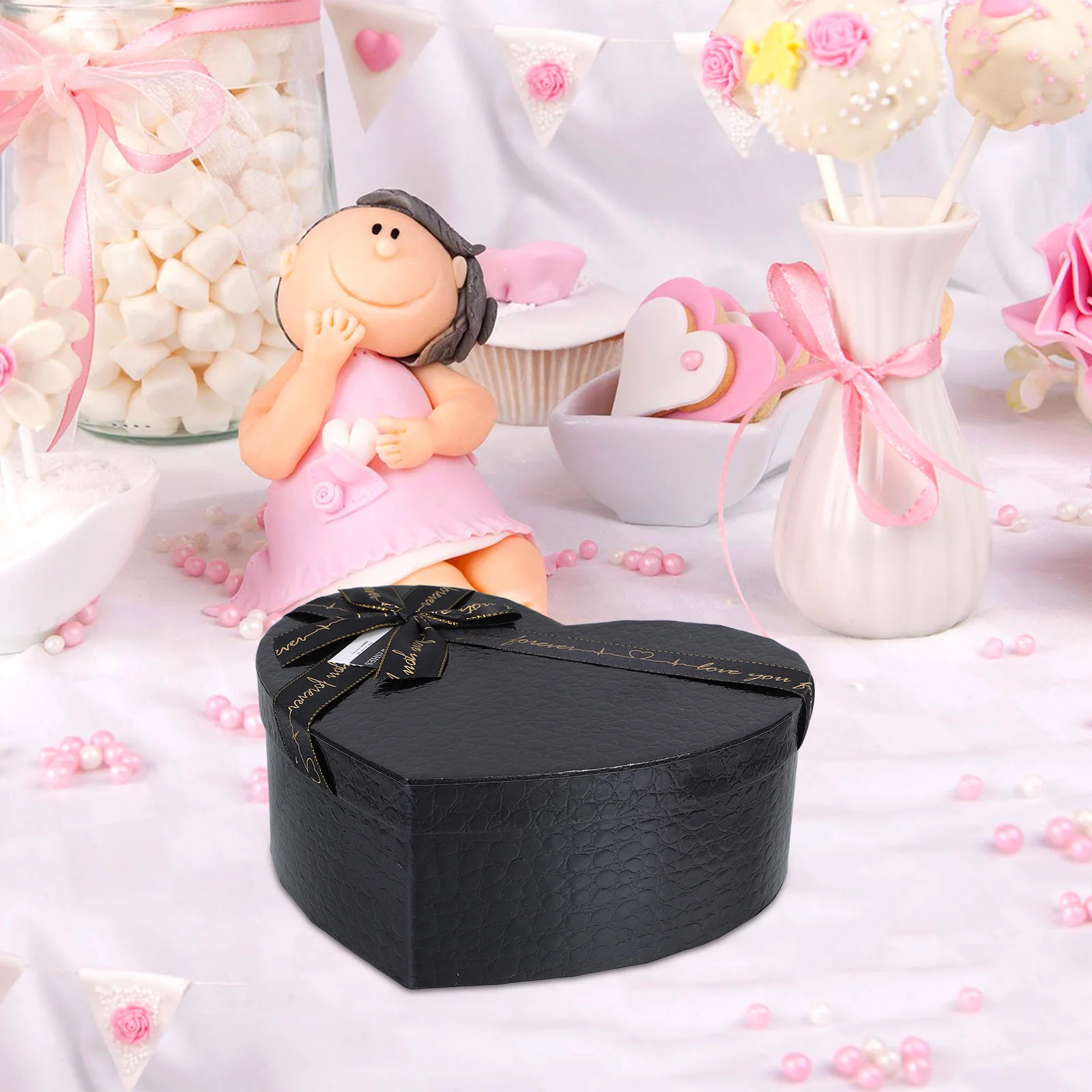 Caja de regalo negra en forma de corazón, caja de papel, cajas de dulces para dar flores, embalaje, contenedor creativo decorativo, regalos musicales