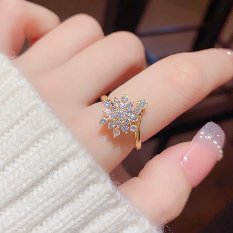 

Rotating Zircon Ring for Women Adjustable Spinning Band Unique Designer Jewelry Love Anniversary Gift for Her