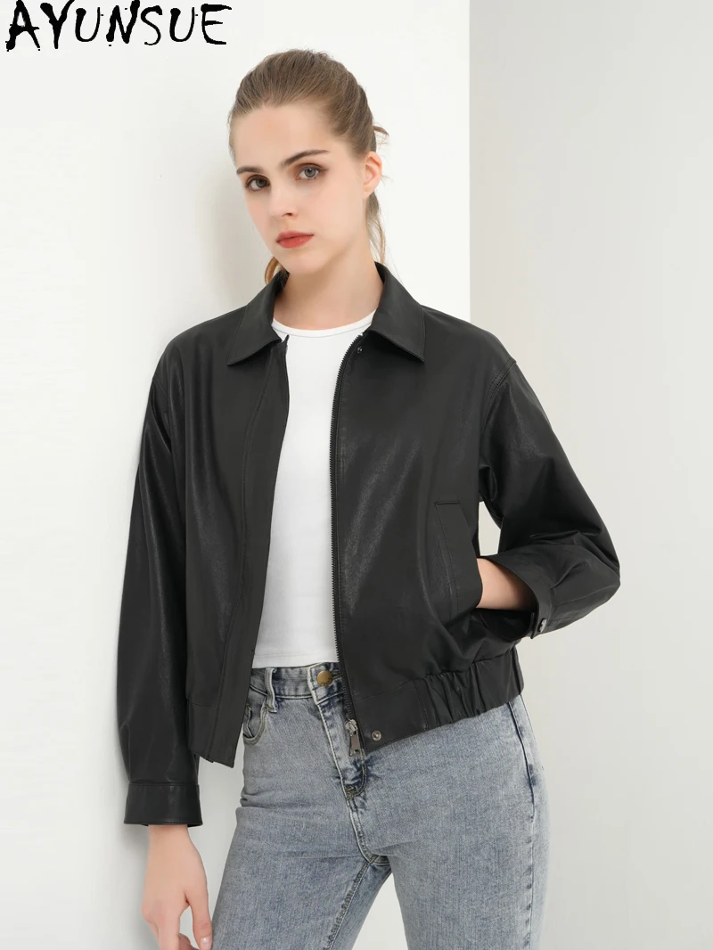 AYUNSUE Genuine Leather Jacket Women Clothes 2025 Spring Autumn Sheepskin Coats New Leather Coat Vegetable Tanning Jaqueta Couro