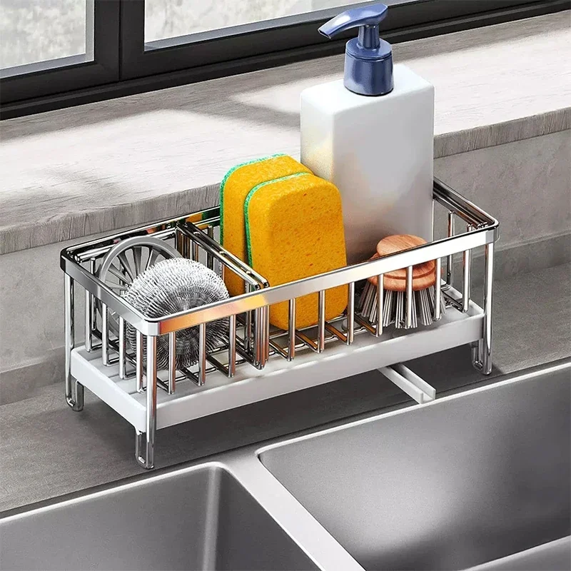 304 Stainless Steel Kitchen Drainage Rack Countertop Multifunctional Cleaning Brush Soap Organizing Organizer