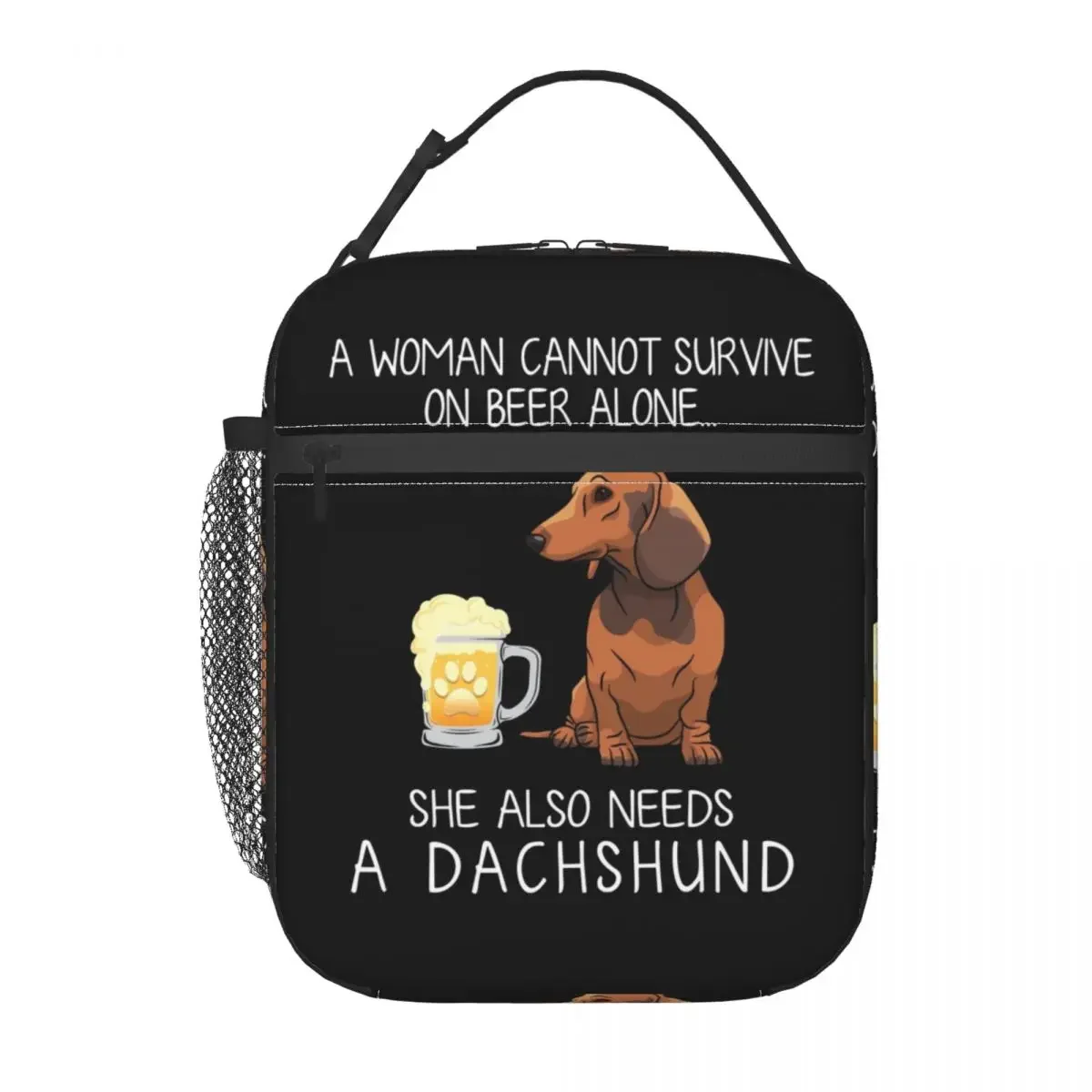 Custom Dachshund Mom And Beer Funny Dog Lunch Bag Women Warm Cooler Insulated Lunch Box for Adult Office