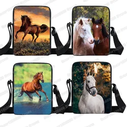 Animal Horse Messenger Bag Women Handbag Small Satchel Canvas Cross Bag Girls Travel Bags Ladies Shoulder Bags Bookbag Gift