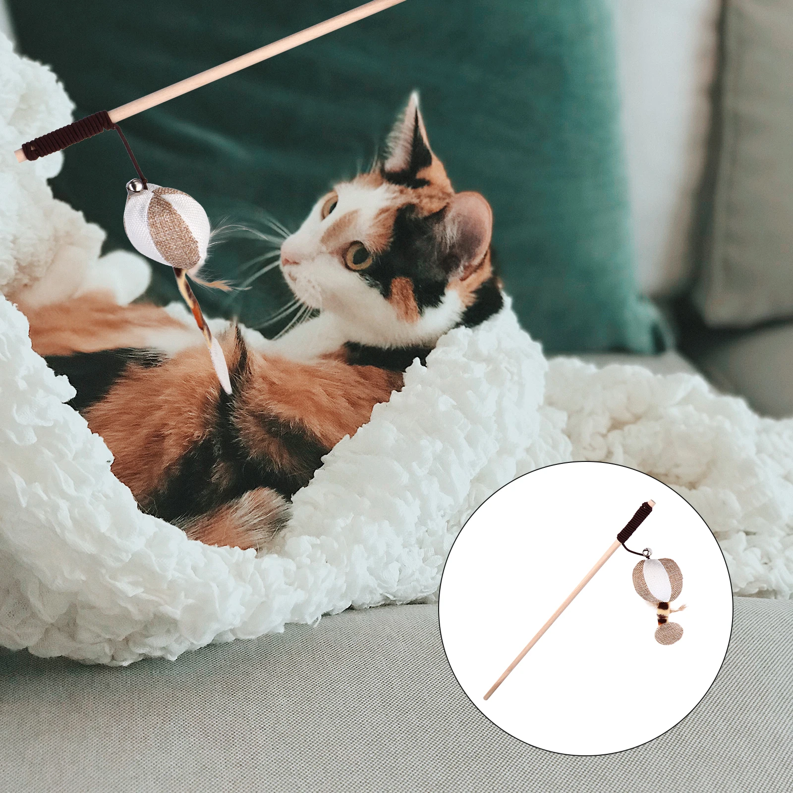 

5pcs Cat Teaser Set Interactive Kitten Teasing Sticks Indoor Bell Pendant Play Training For Cats Stress Relief Exercise