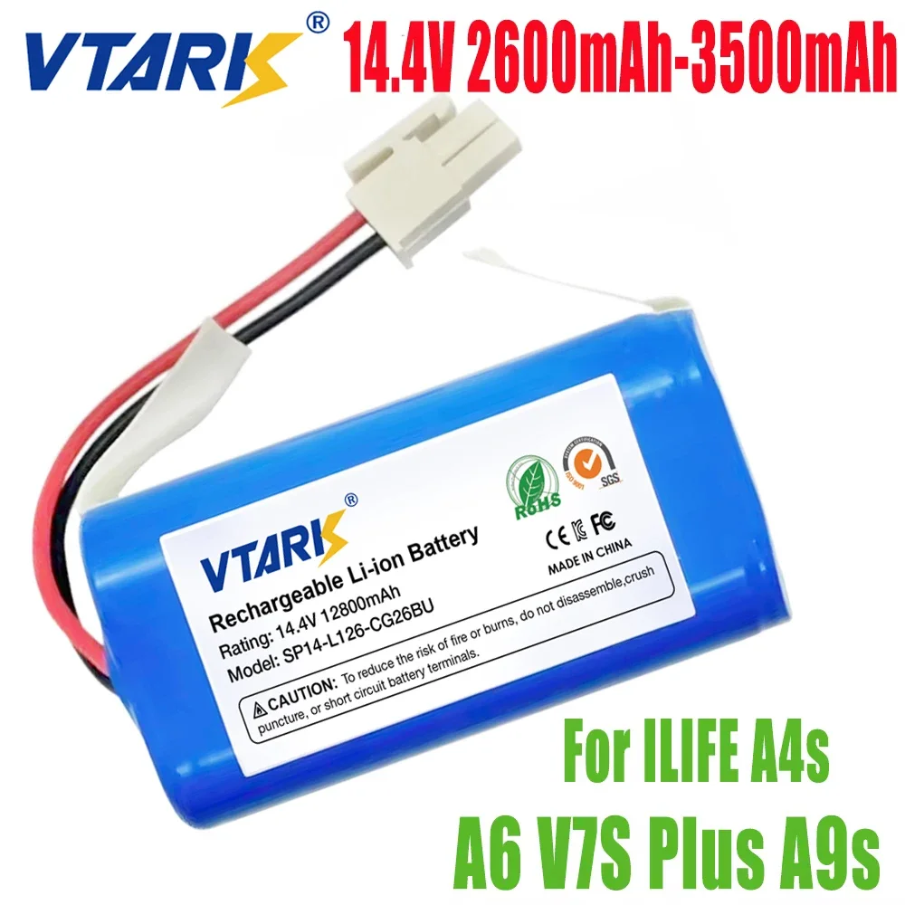 

NEW 14.8V 12800mAh 14.4 9.8Ah Lithium Battery For ILIFE A4 A4s V7 A6 V7s Plus Robot Vacuum Cleaner ILife 4S1P real Capacity