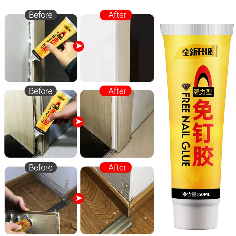 60ML Strong Waterproof Transparent Glue Free Nails Glue No Tools, Odorless, Adhesive For Wood Furniture