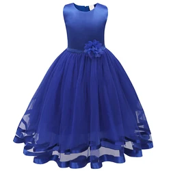 Girls Flower Dress Sleeveless O-Neck Solid Color Ball Gowns Pageant Sweetheart Princess Dresses Mesh Kids Party Wedding Dress