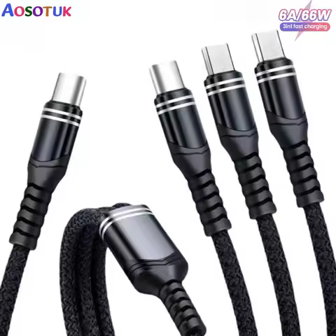 66W Cable USB C to Type C to Lighting PD Fast Charger Data 3 in 1 Quick Charging Cord For iPhone 14 13 12 Huawei Samsung Xiaomi