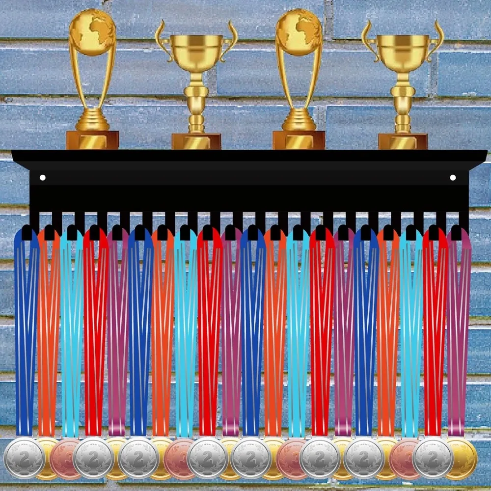 

Rectangle Iron Medal Hanger Holder with Screws & Anchor Plug & Shim Ring Black 114x401x16mm