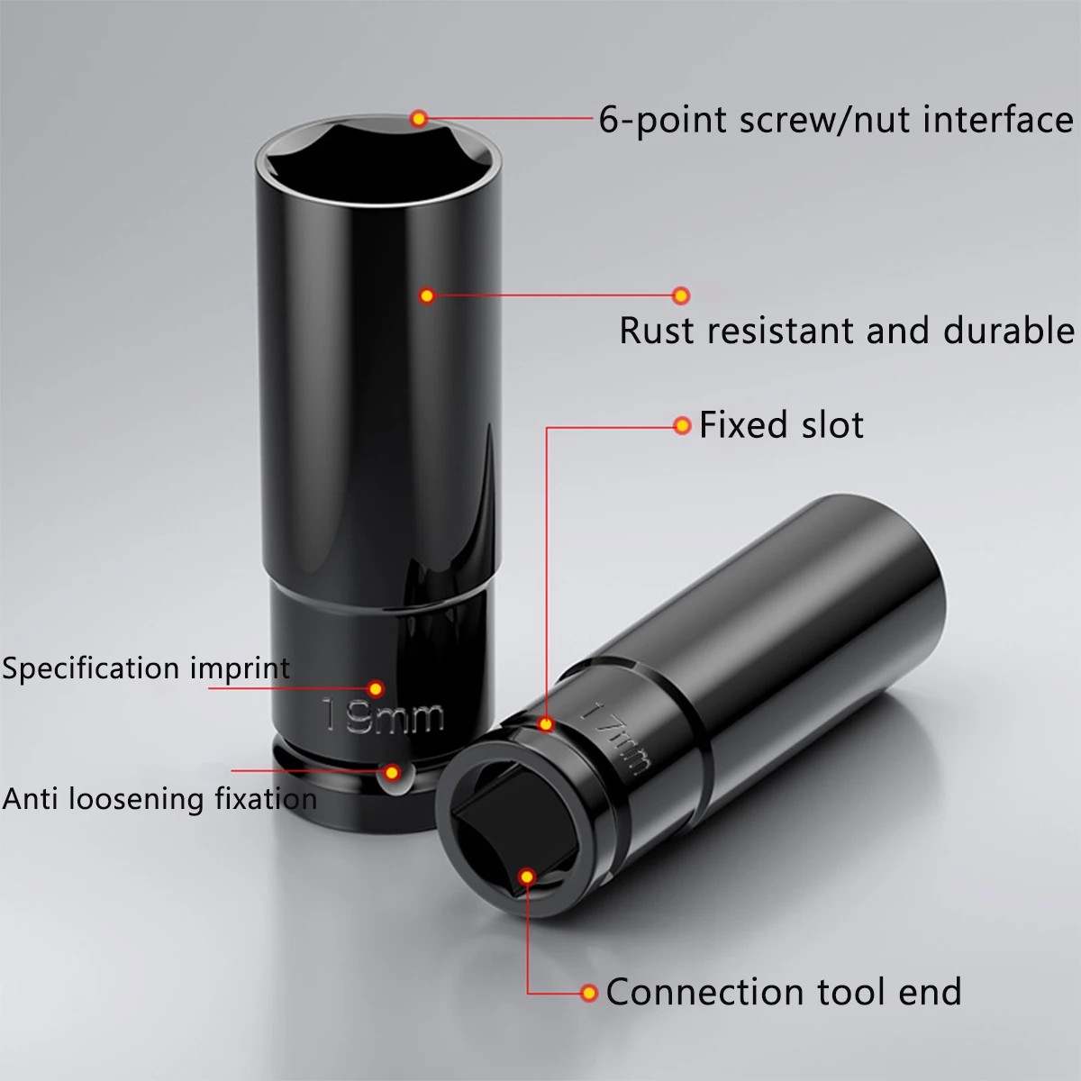 10-Piece 1/2 Interface Extended and Thickened Drive Deep Impact Socket Set, CR-V,6 Point, 8-24mm and Green Storage Box