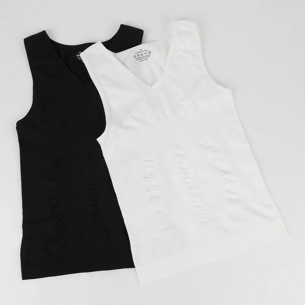 Herren Body Shaper Schlankheitshemd V-Ausschnitt Bauchweste Kompressionsbasisschicht Slim Muscle Tank Top Shapewear – Detail 11